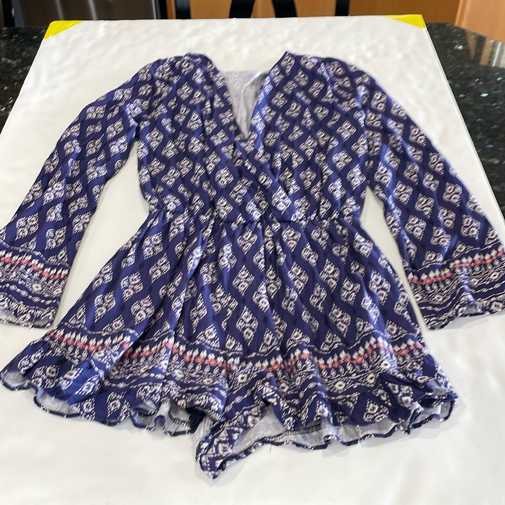 Honey Belle Navy Blue Printed V-Neck Long Sleeve Romper
